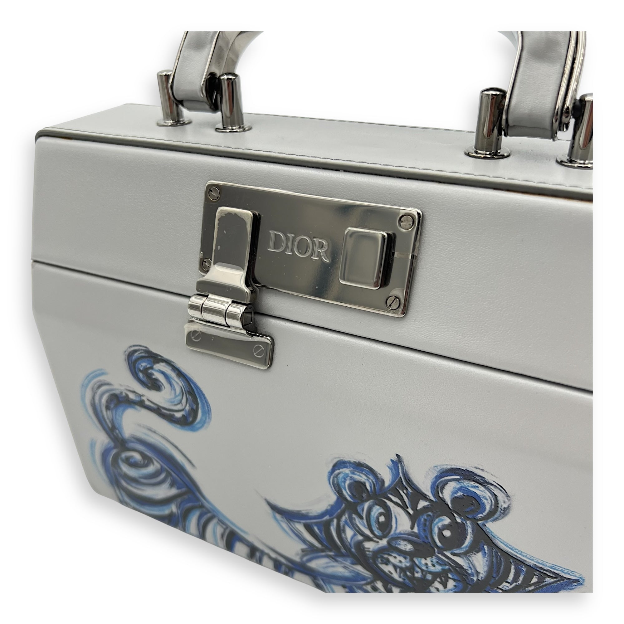 Dior Kenny Scharf Vanity Top Handle Bag Grey in Calfskin, Silver hardware_6