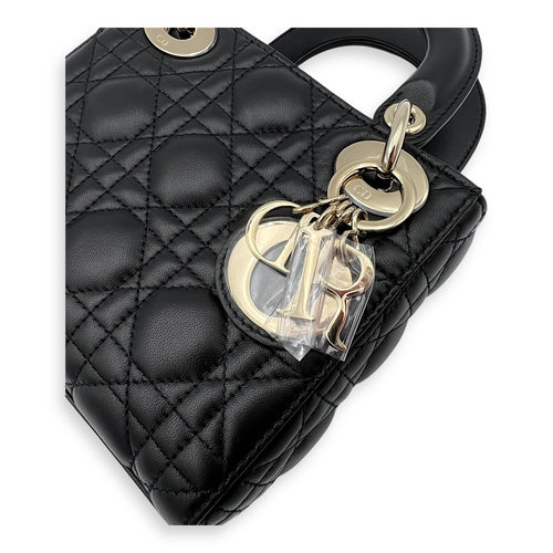 Dior Lady Dior Top Handle Bag Mini Black in Calfskin, Gold hardware_6