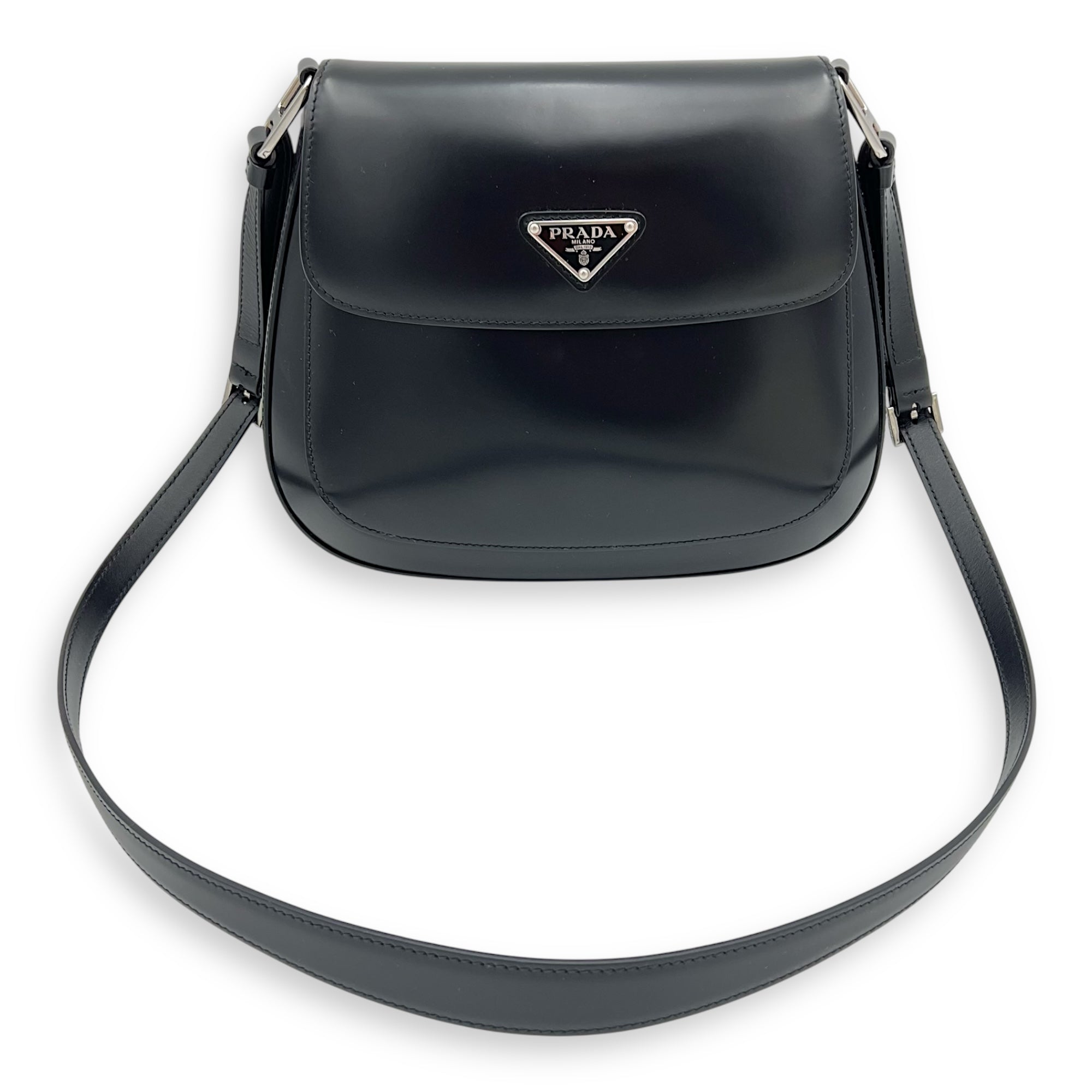 Prada Cleo Shoulder Bag Black in Calfskin, Silver hardware_7