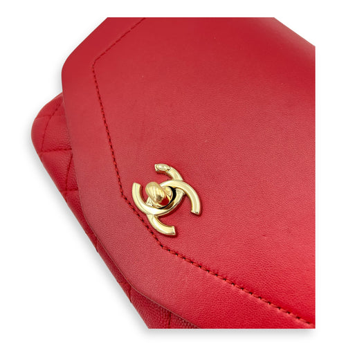 Chanel CC Flap Shoulder Bag Red in Calfskin, Gold hardware_6