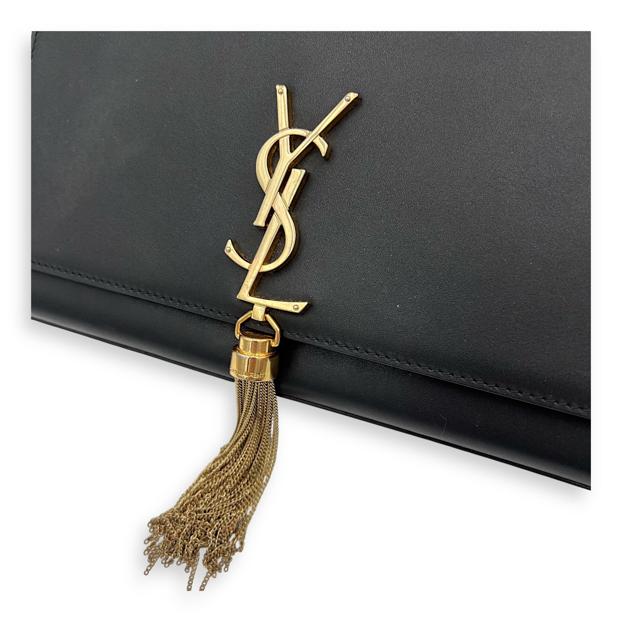 Saint Laurent Kate Crossbody Bag Black in Calfskin, Gold hardware_8