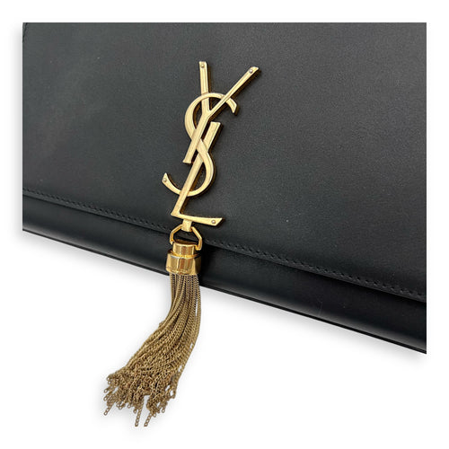 Saint Laurent Kate Crossbody Bag Black in Calfskin, Gold hardware_8