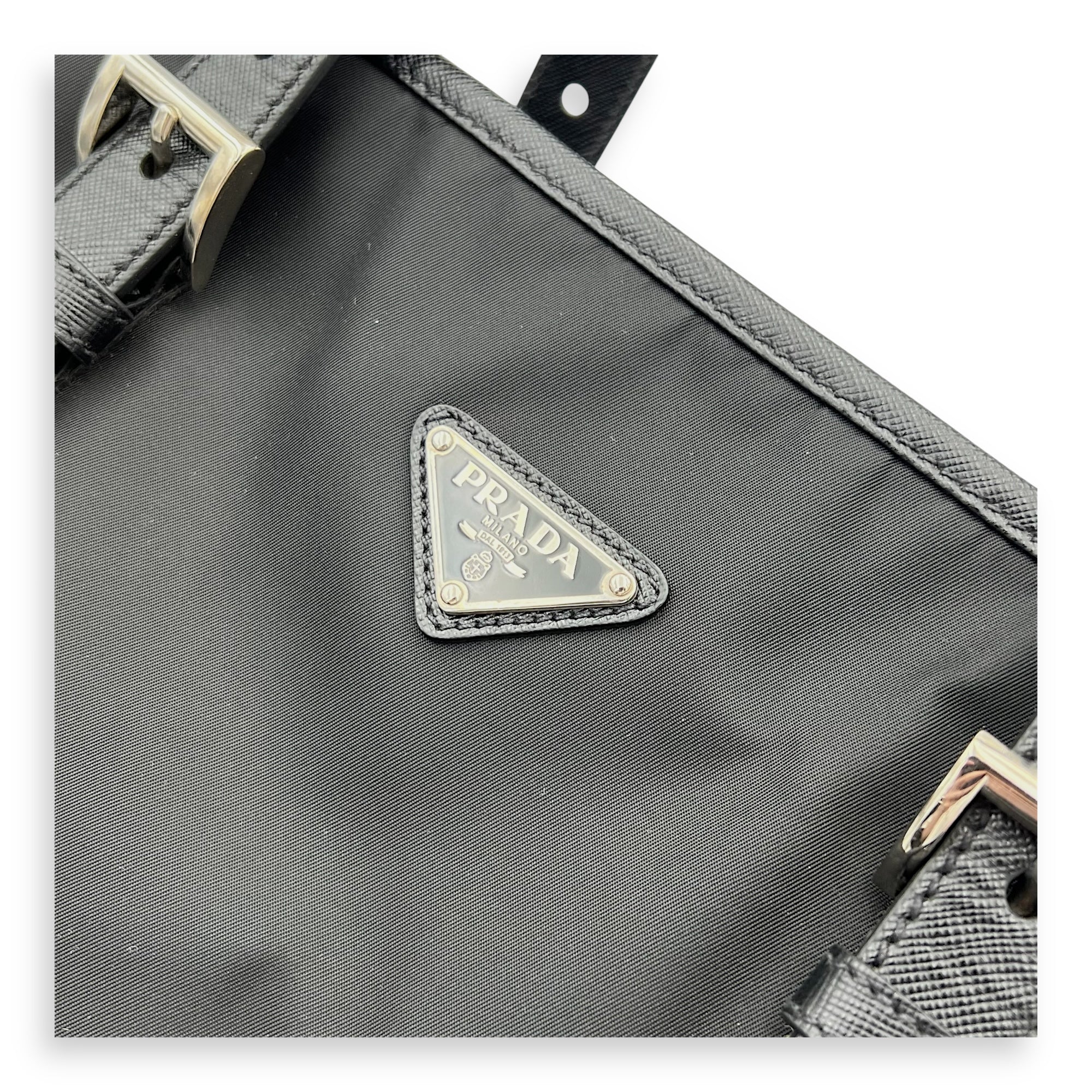 Prada Re-Nylon Top Handle Bag Black in Nylon, Silver hardware_2