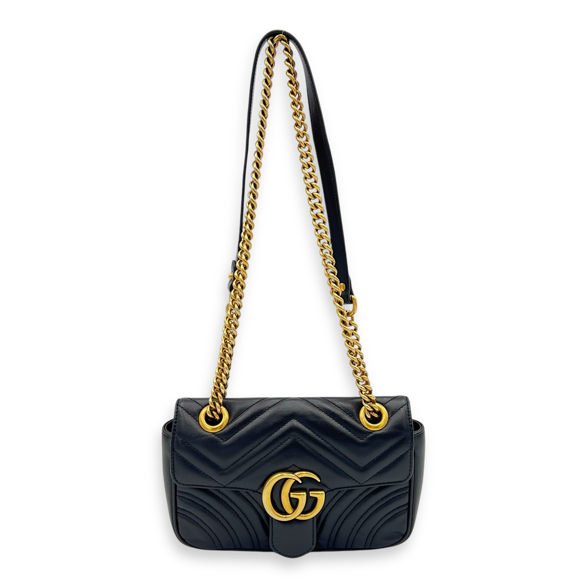 Gucci GG Marmont Shoulder Bag Mini Black in Calfskin, Gold hardware_6