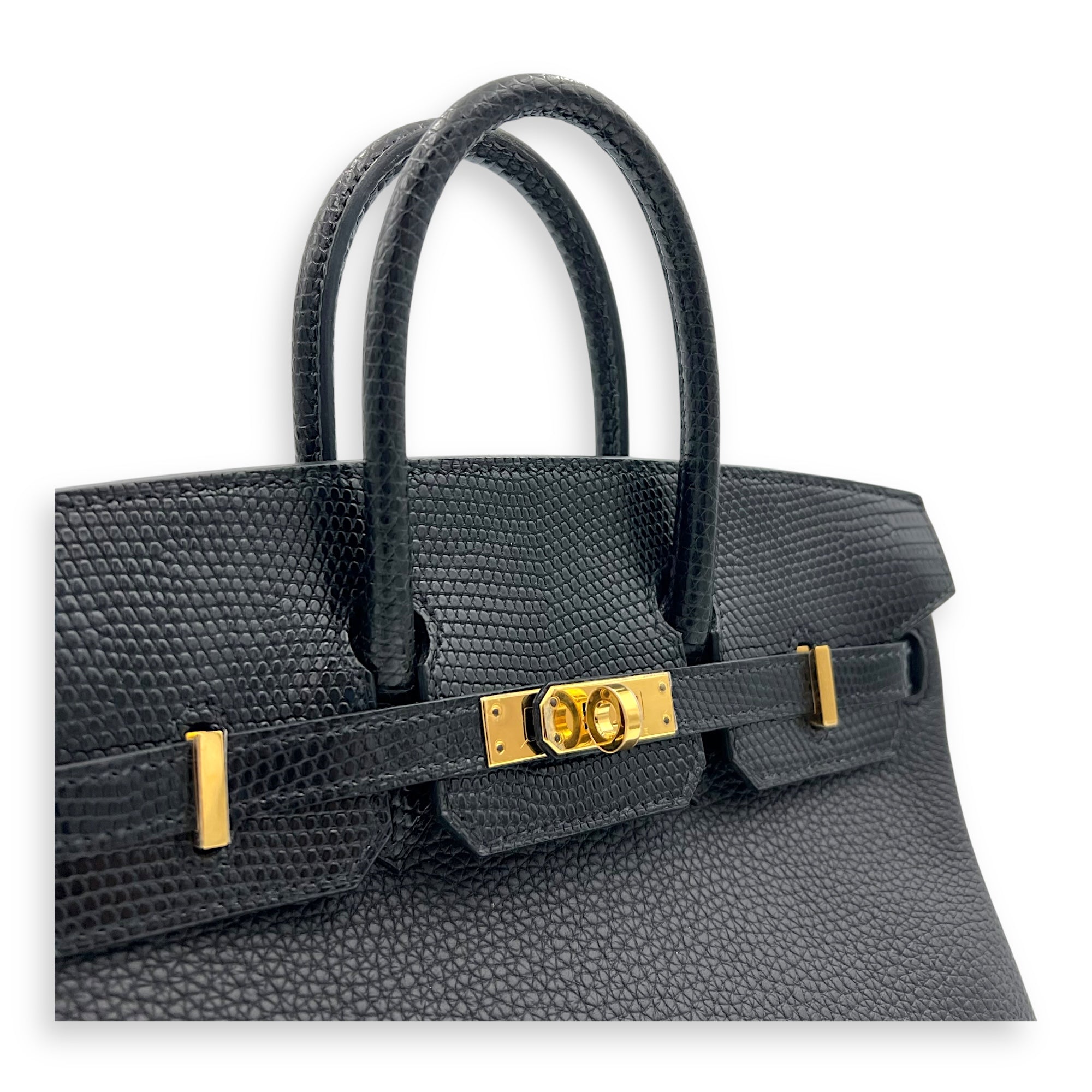 Hermès Birkin Noir Top Handle Bag in Togo & Lizard, Gold hardware_6