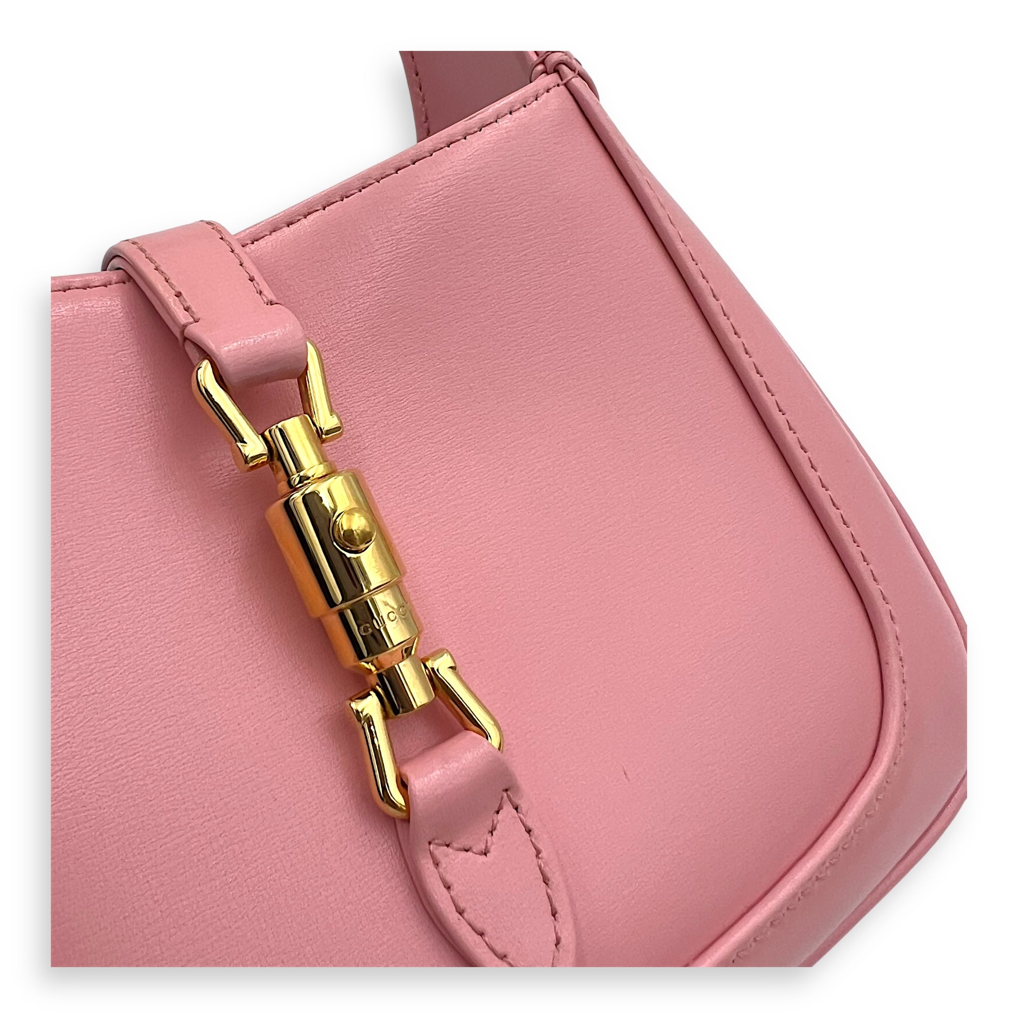 Gucci Jackie 1961 Crossbody Bag Mini Pink in Calfskin, Gold hardware_6