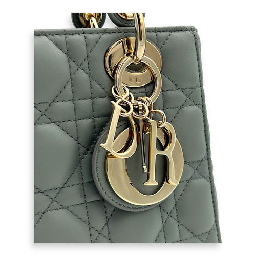 Dior Lady Dior Top Handle Bag Small Green in Lambskin, Gold hardware_6