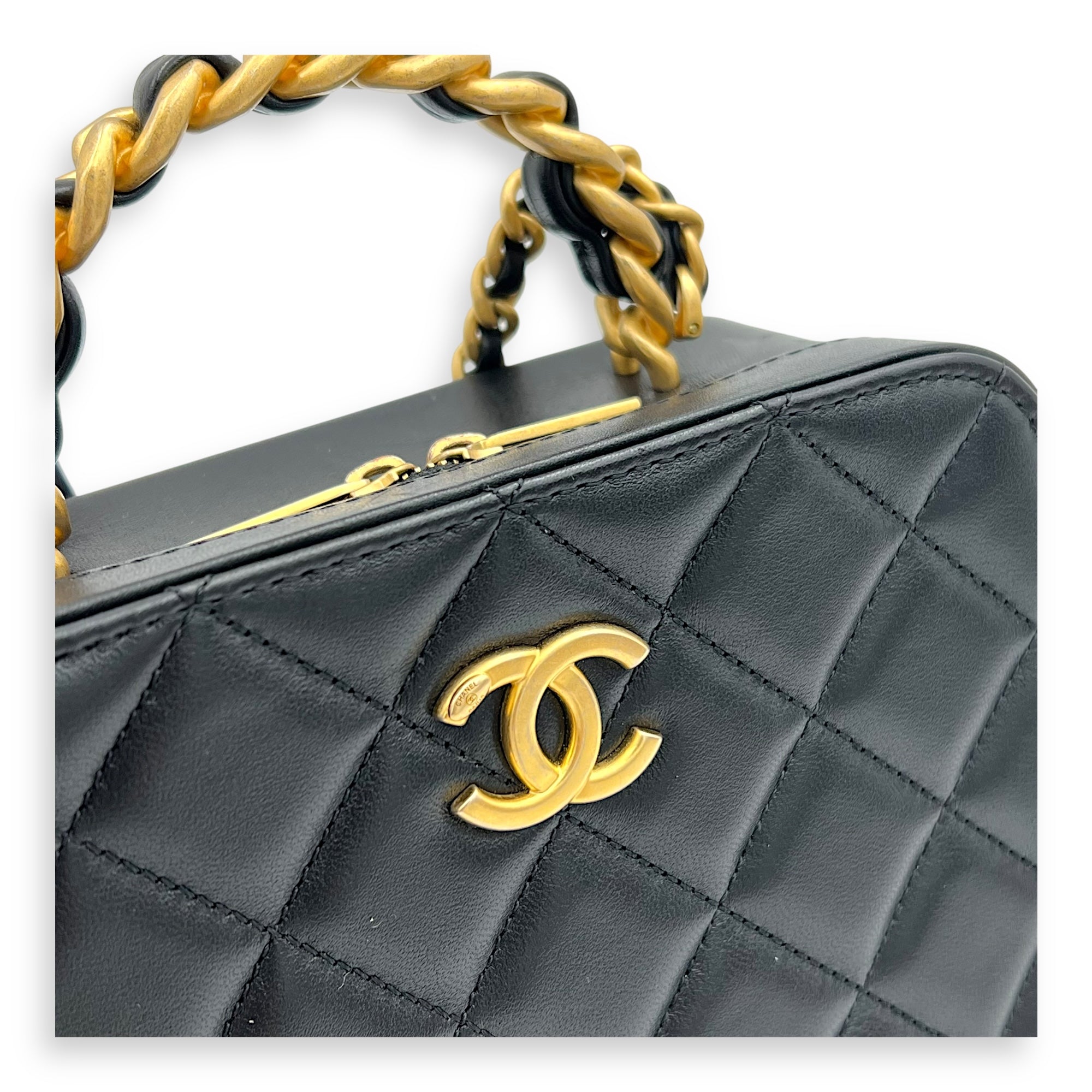 Chanel Vanity Chain Black Top Handle Bag in Lambskin, Gold hardware_6