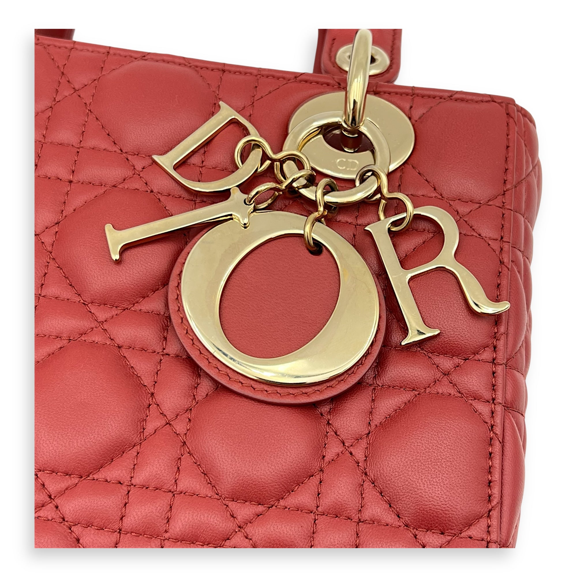Lady Dior Small Red Top Handle Bag in Lambskin, Gold hardware