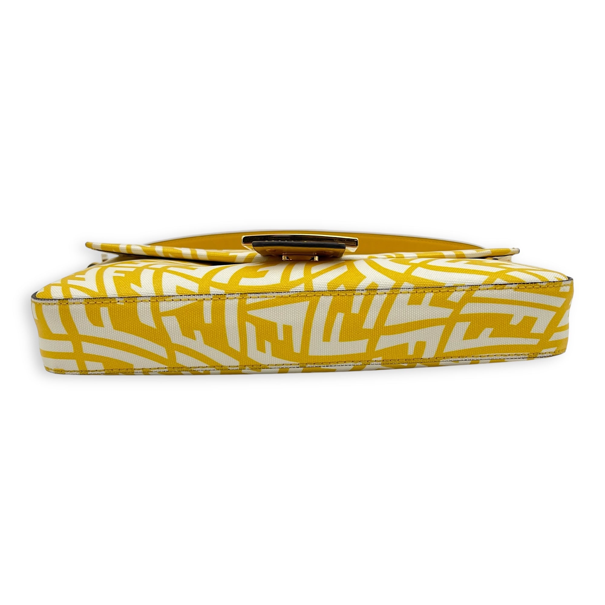 Fendi Baguette Shoulder Bag Yellow in Coated Canvas, Gold hardware_5