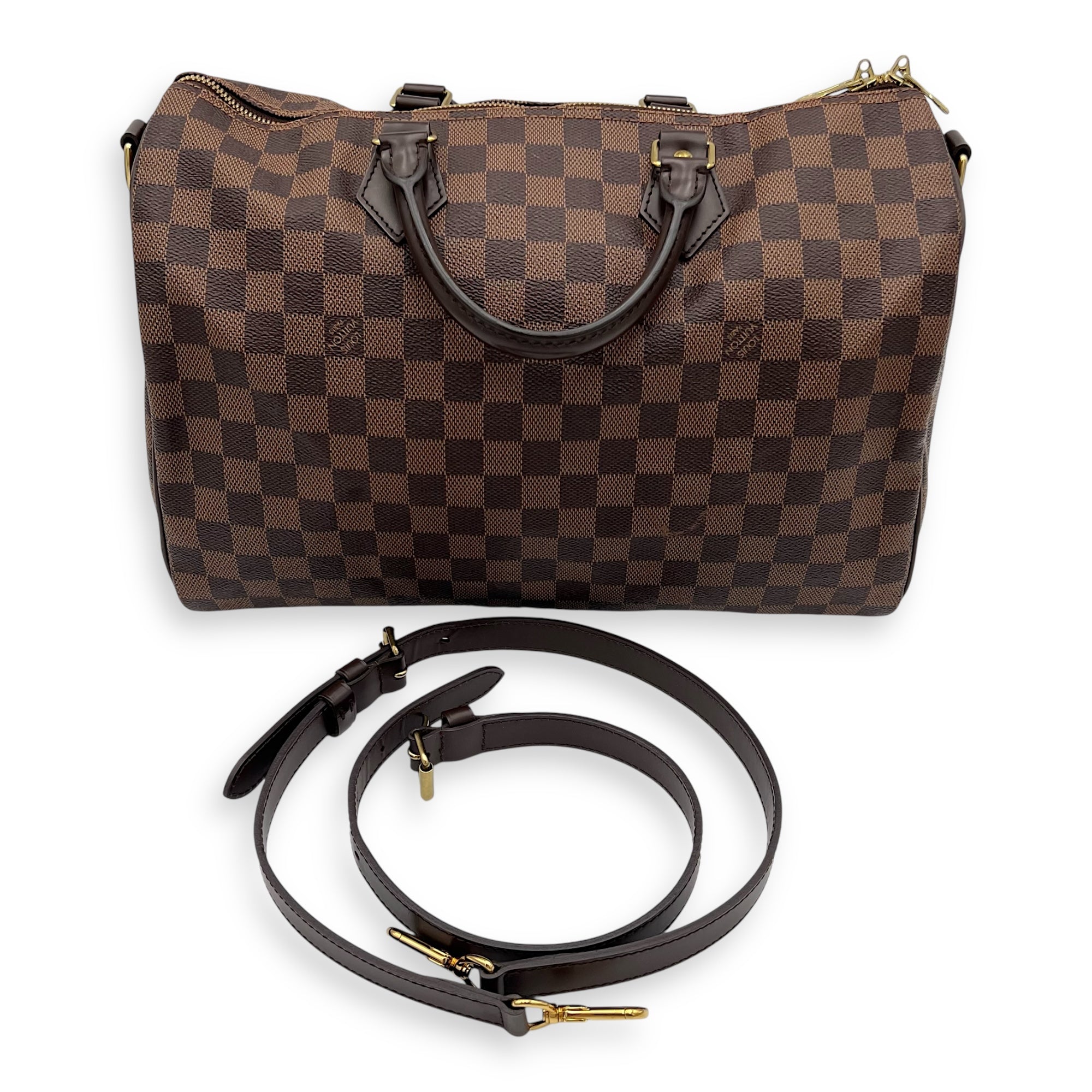 Louis Vuitton Speedy 35 Brown Top Handle Bag in Coated Canvas, Gold hardware_4