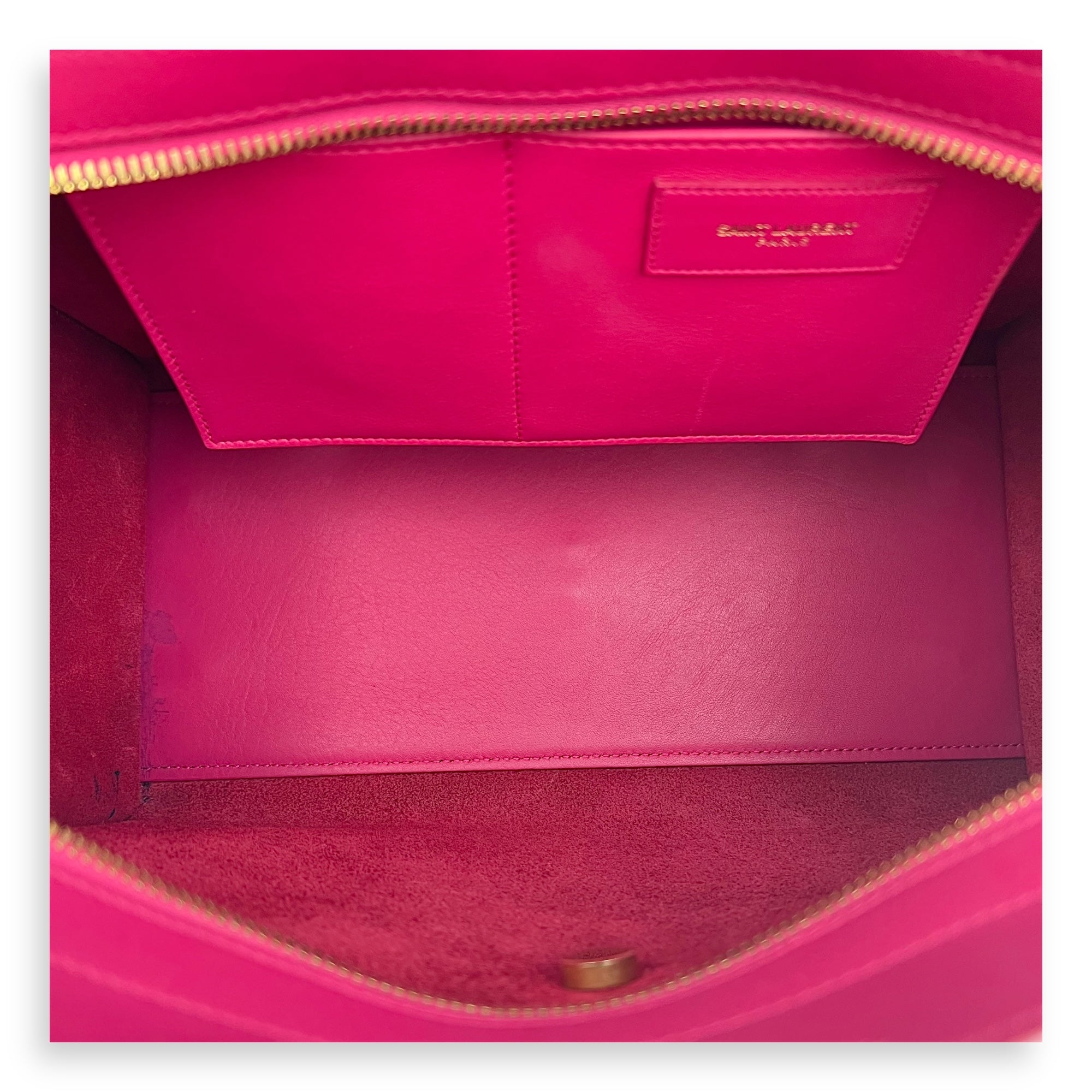 Saint Laurent Chyc Top Handle Bag Pink in Calfskin, Gold hardware_8