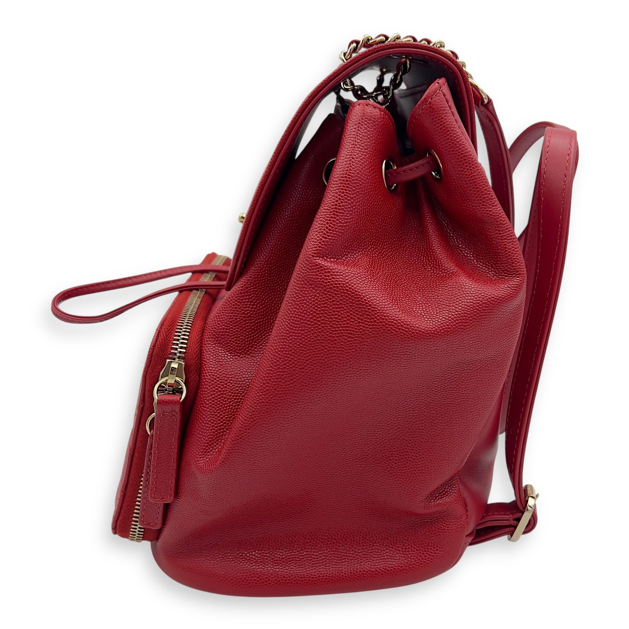 Chanel Business Affinity Backpack Red in Caviar Leather, Gold hardware_4