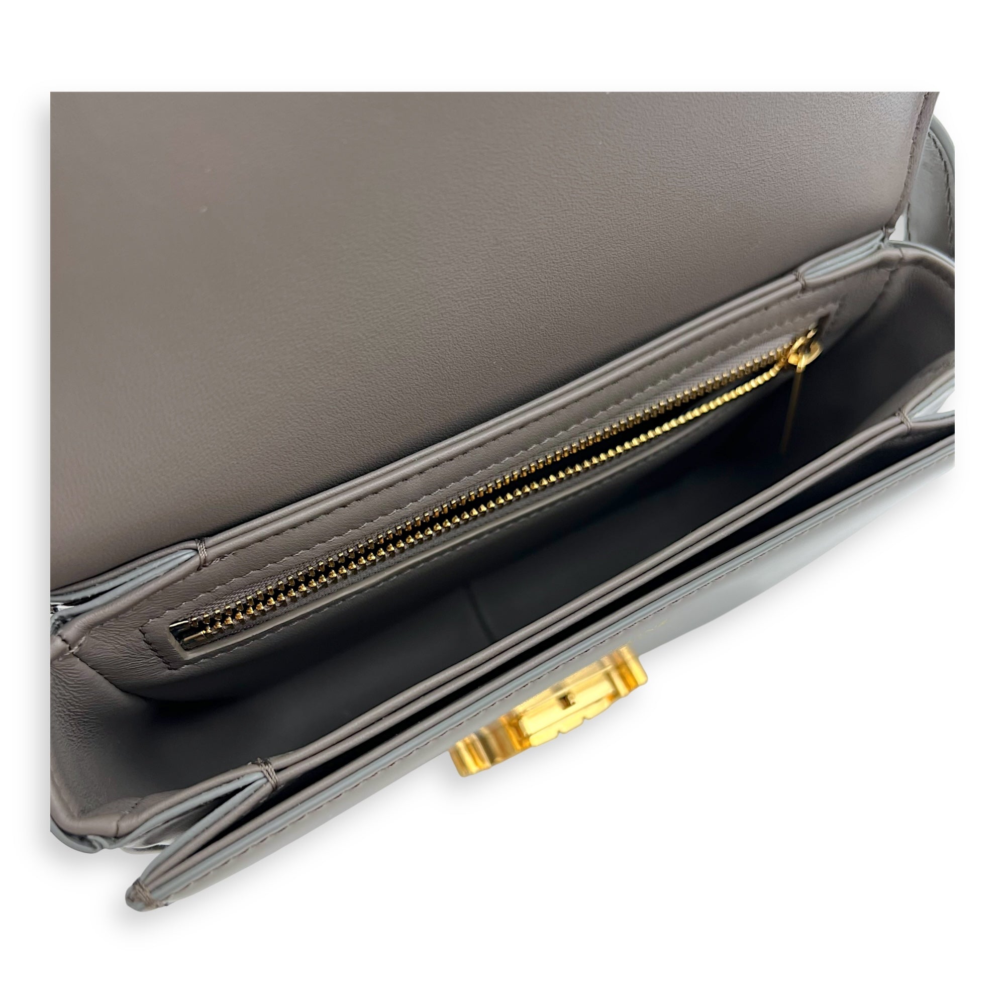 Celine Triomphe Crossbody Bag teen Grey in Calfskin, Gold hardware_6