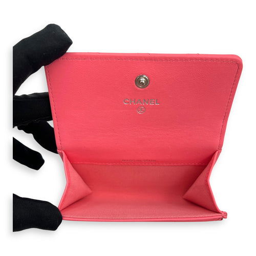 Chanel CC Pink Card Holder in Lambskin, Silver hardware_8