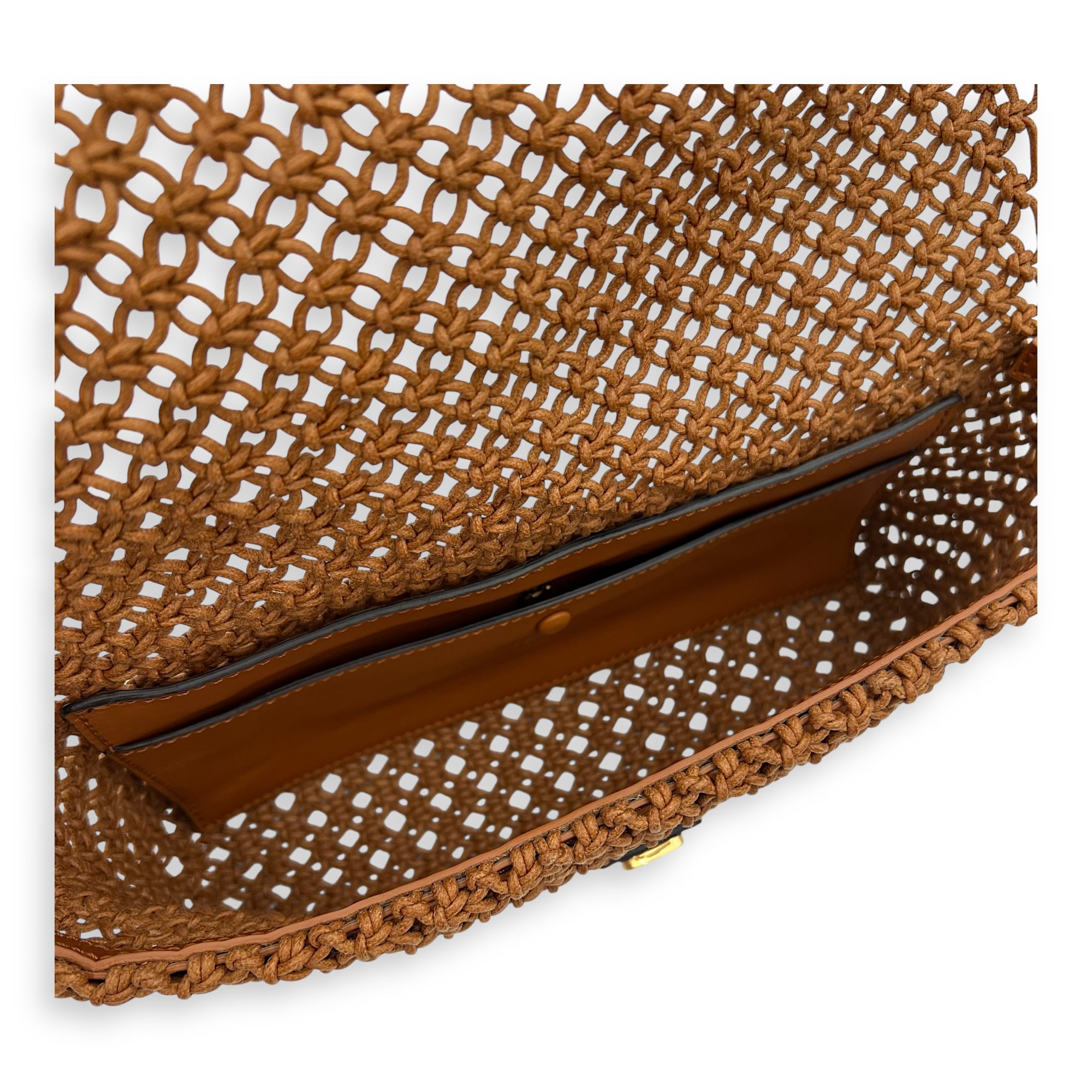 Fendi Baguette Shoulder Bag Brown in Braided leather, Gold hardware_6