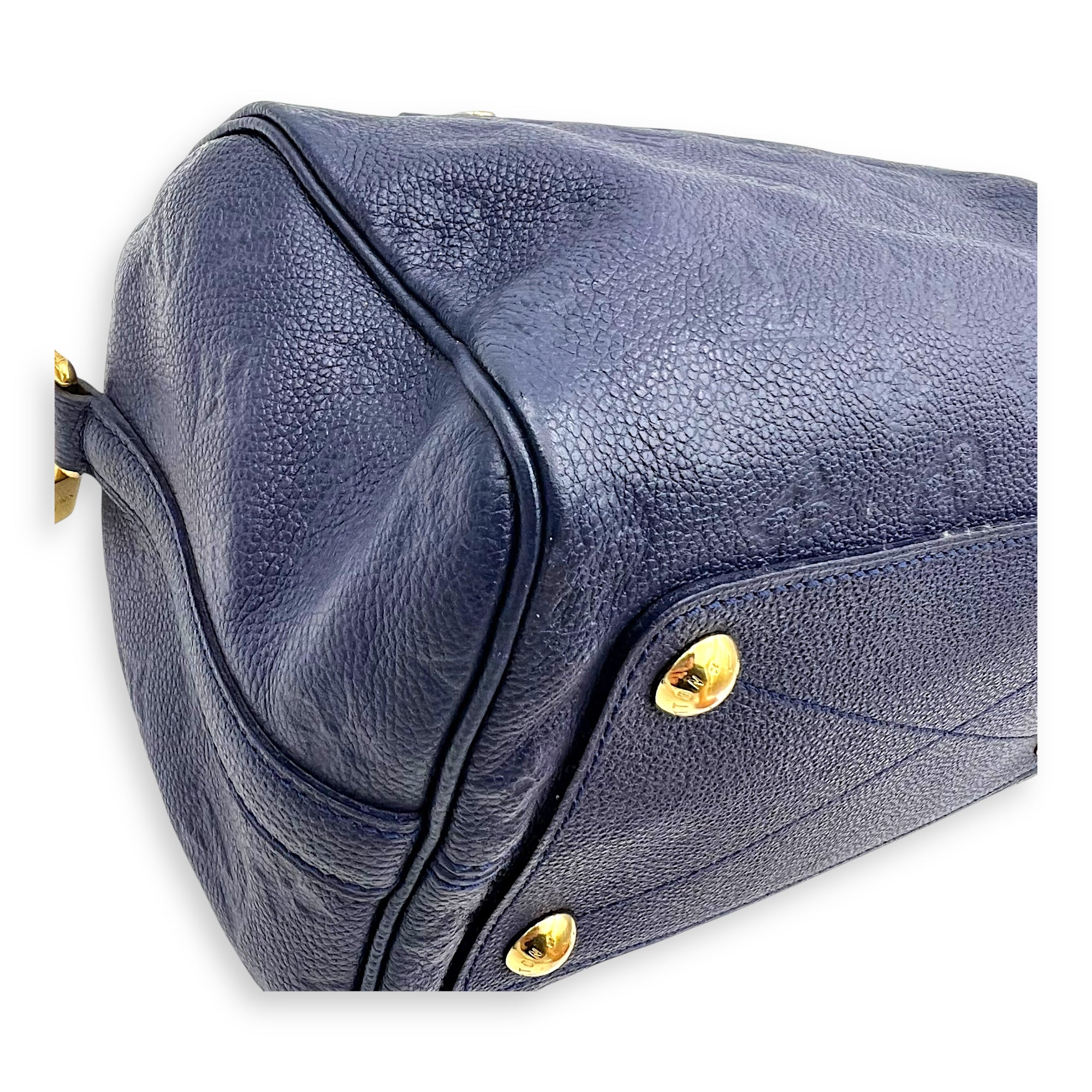 Louis Vuitton Speedy Bandouliere Top Handle Bag Blue in Empreinte Leather, Gold hardware_7