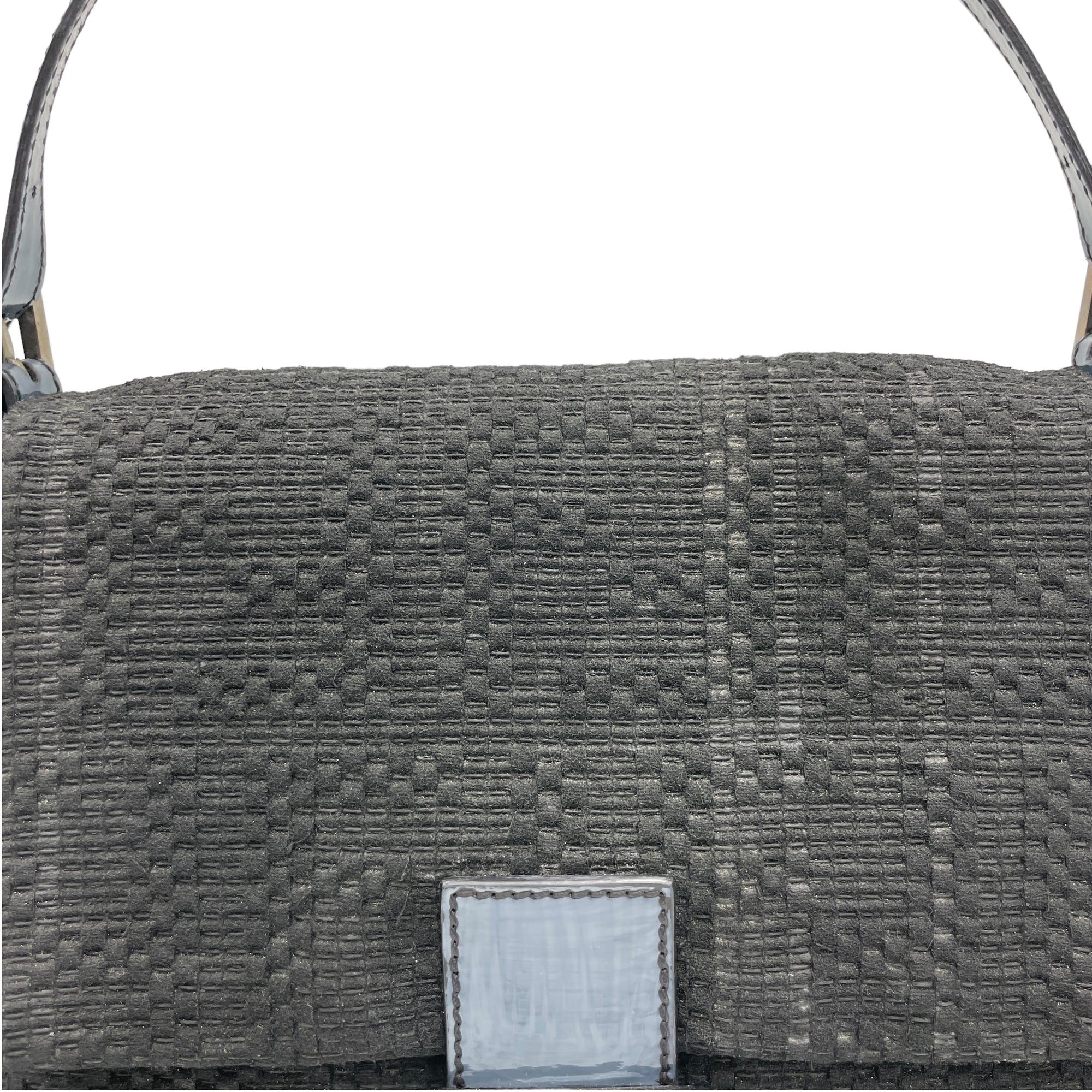 Mamma Baguette Black Shoulder Bag in Canvas, Silver hardware