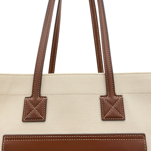 Freya Small Brown Tote Bag in Canvas, Gold hardware