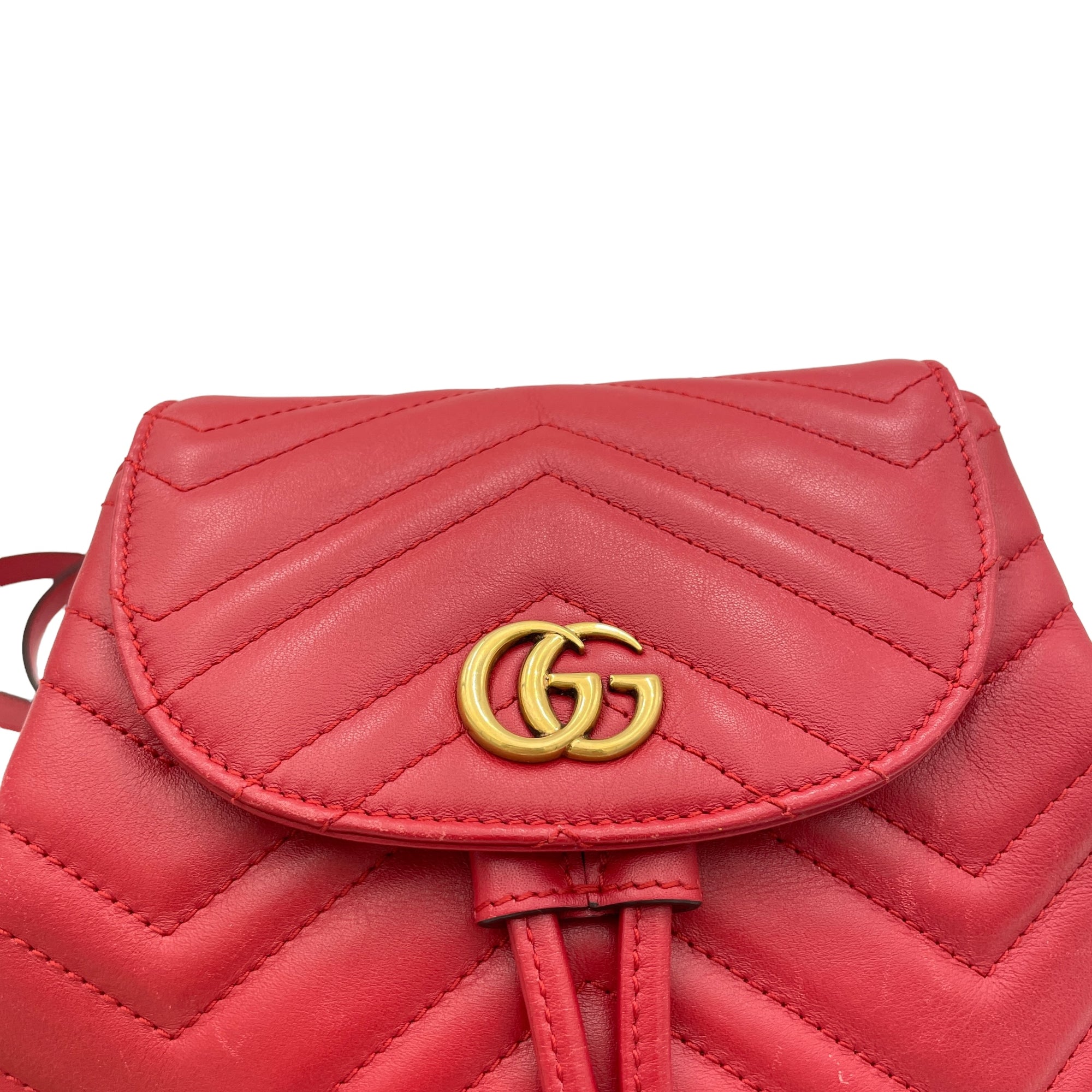 Marmont Red Backpack in Calfskin, Gold hardware