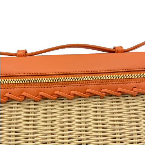 Extra Pocket L19 East Orange Crossbody Bag in leather wicker, Gold hardware