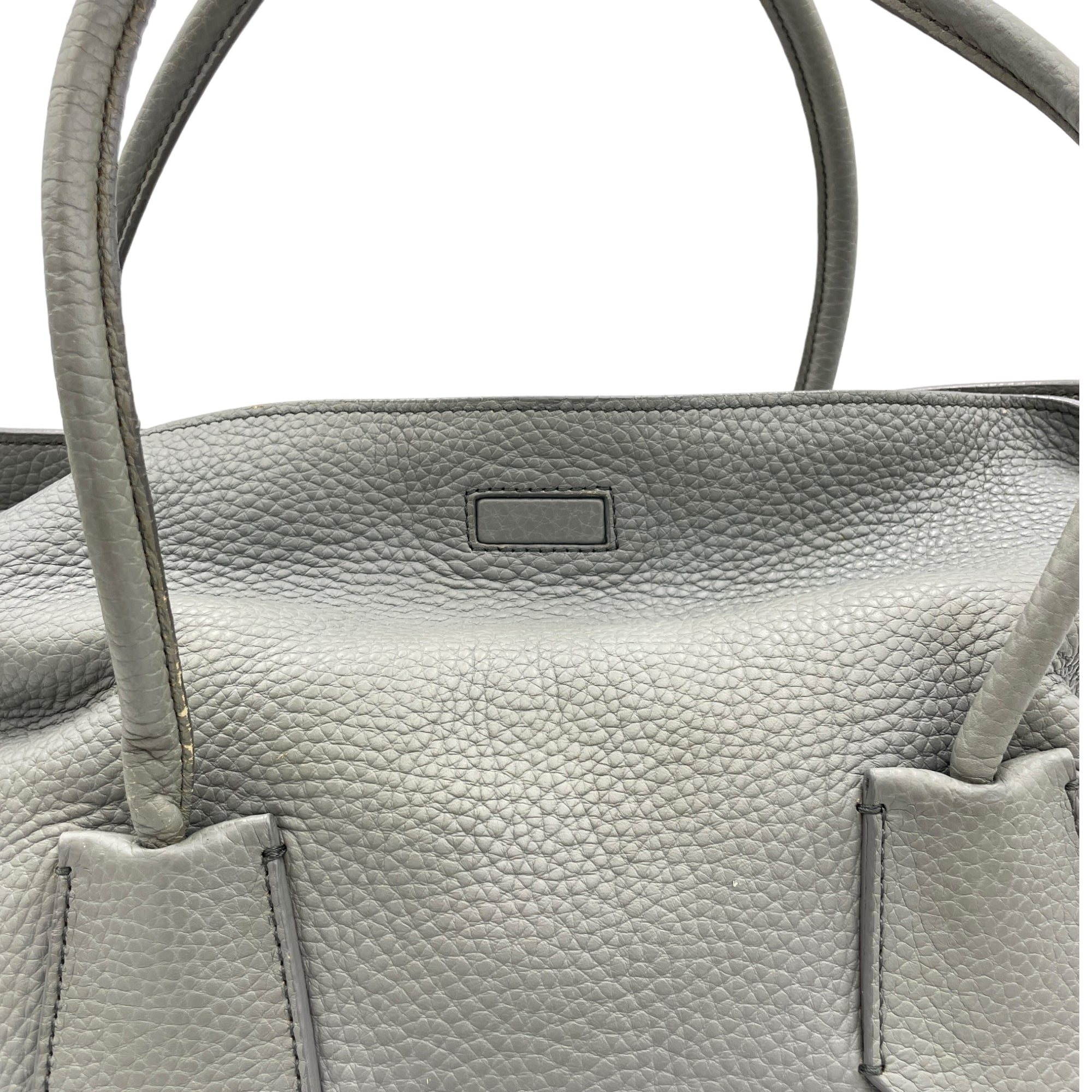 Grained M Grey Top Handle Bag in Calfskin, Gold hardware