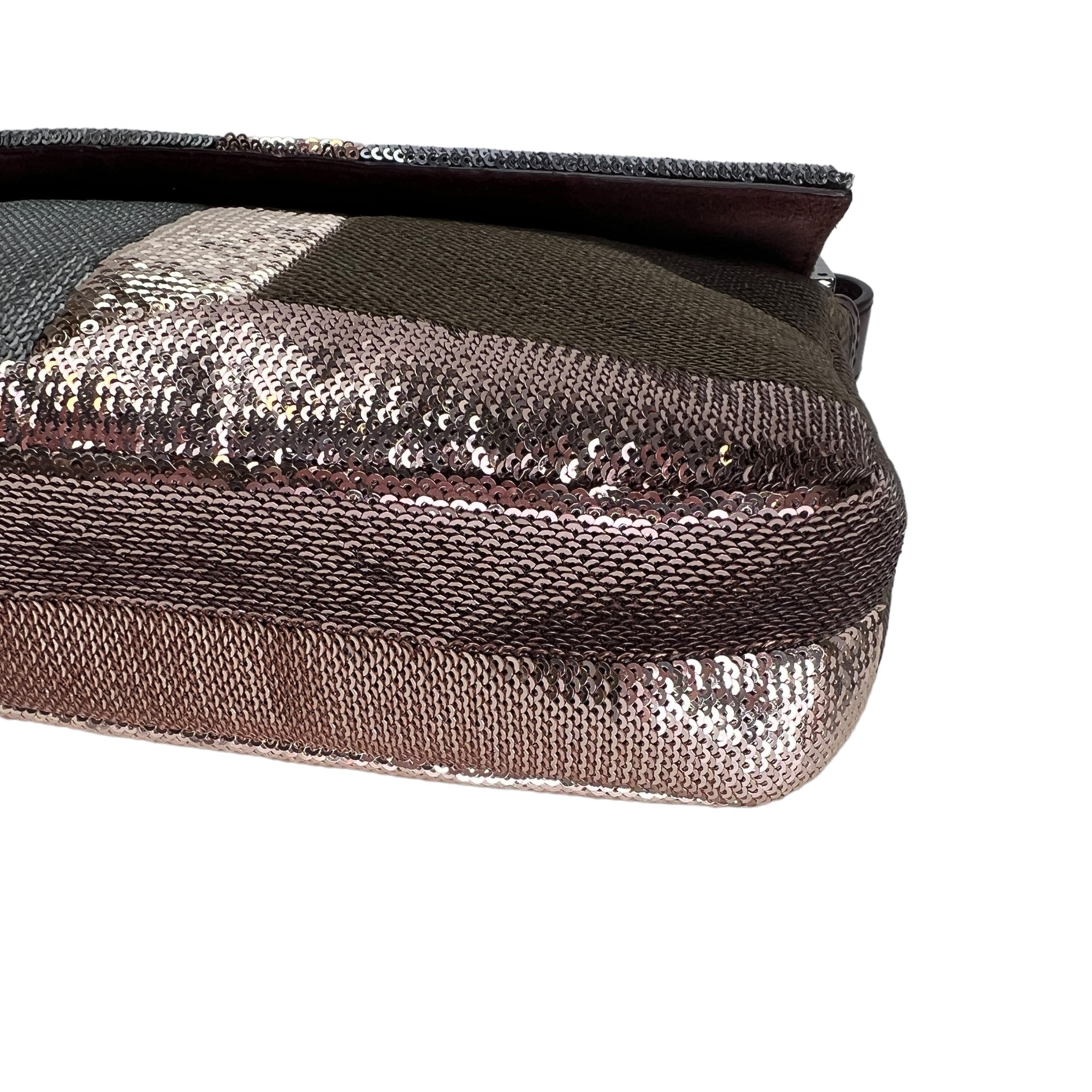 Baguette Abstract Blocks Brown Shoulder Bag in Sequins, Silver hardware