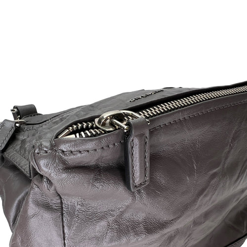 Pandora Small Grey Shoulder Bag in Calfskin, Silver hardware