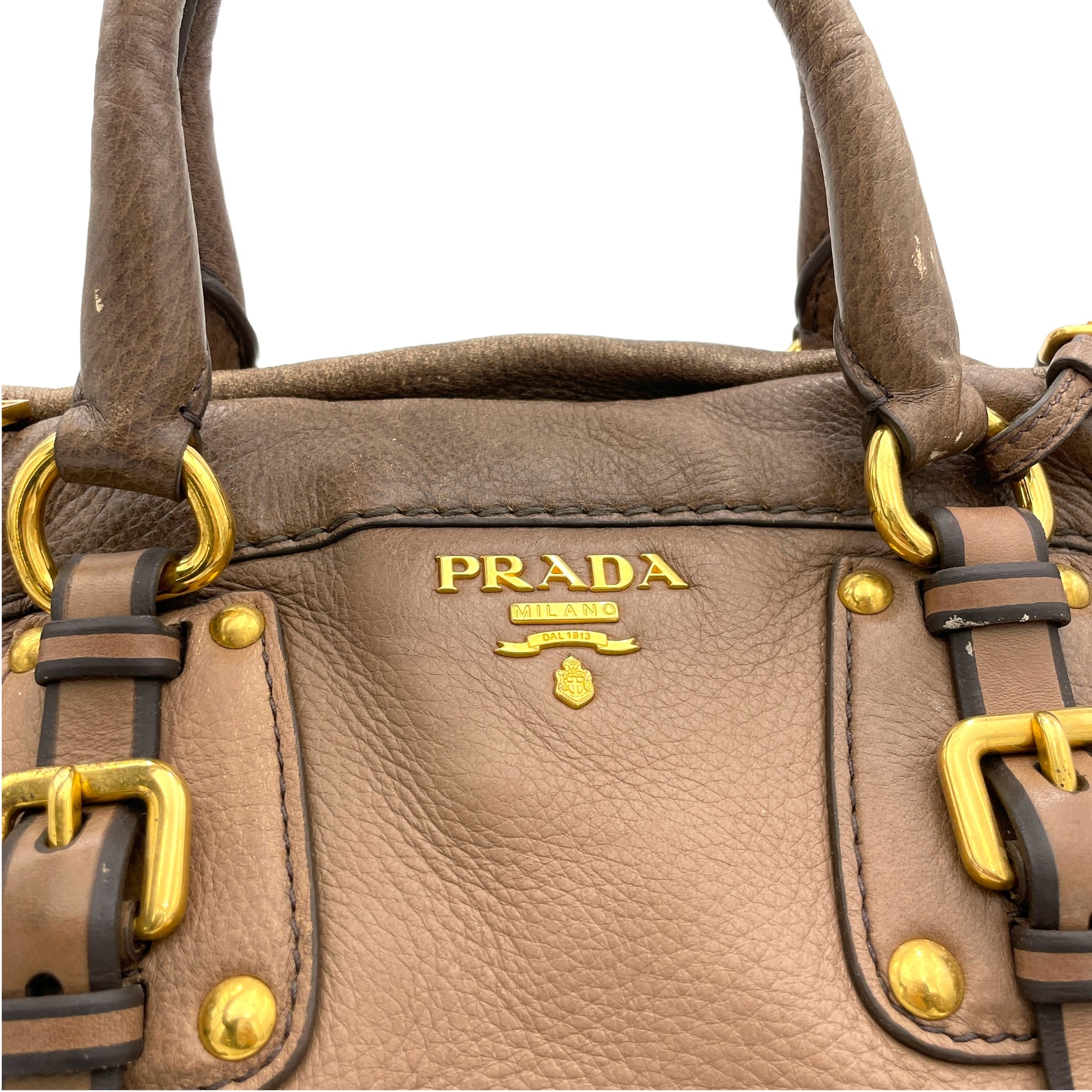 Logo Two way Brown Top Handle Bag in Deerskin, Gold hardware