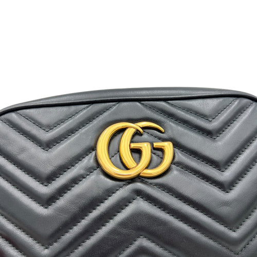 GG Marmont Small Black Crossbody Bag in Calfskin, Gold hardware