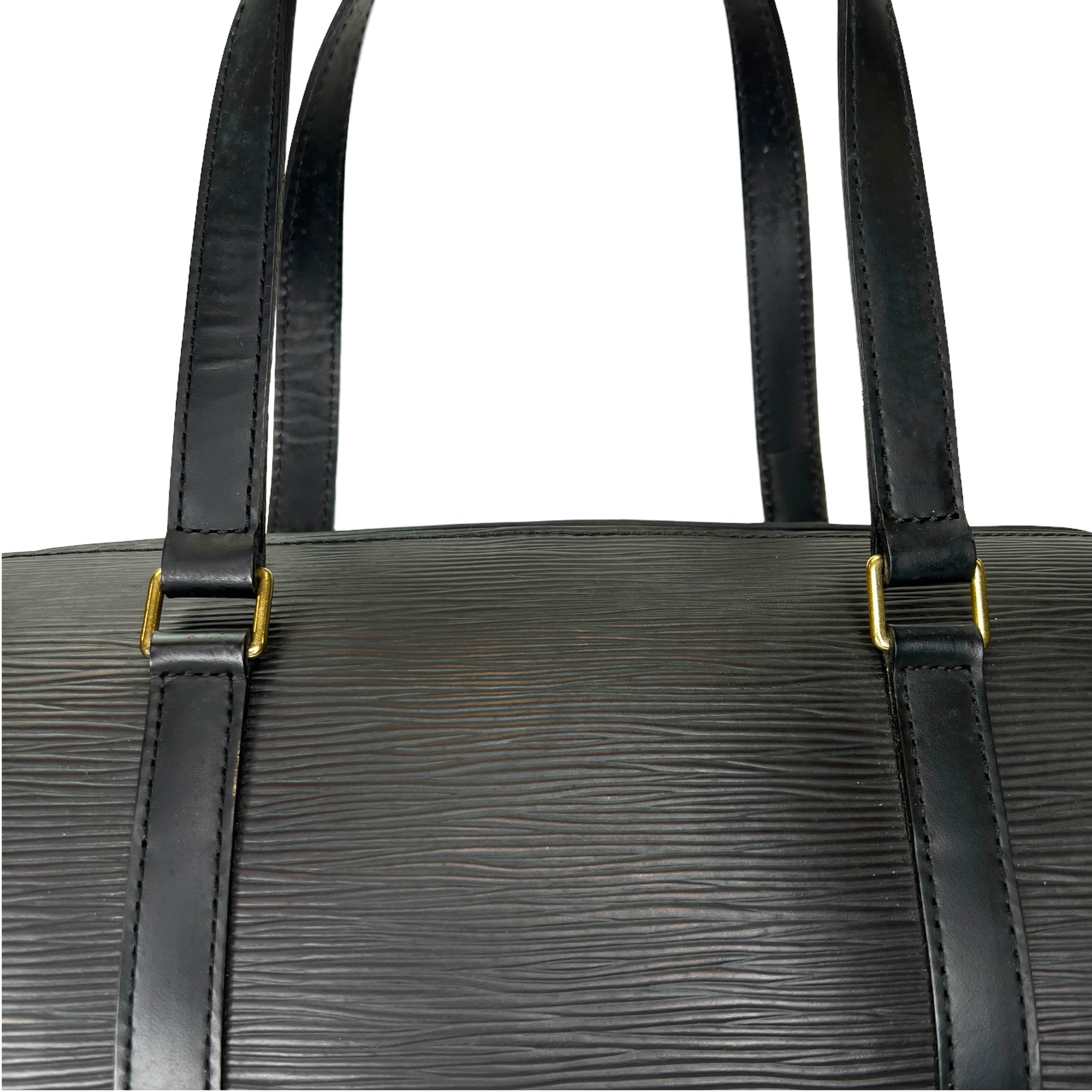 Soufflot Black Top Handle Bag in Epi Leather, Gold hardware