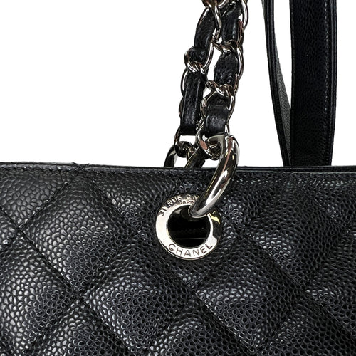 GST Grand Shopping Tote Black Tote Bag in Caviar Leather, Silver hardware