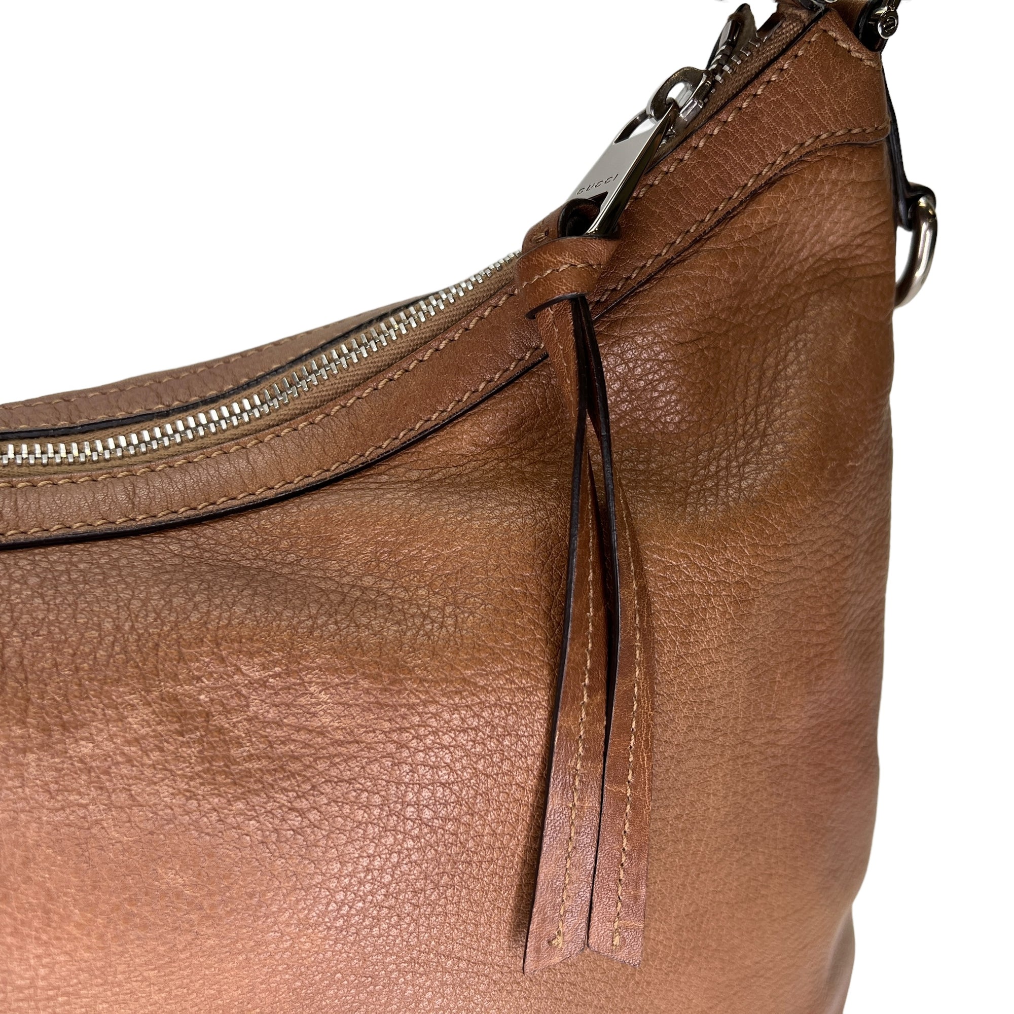 hobo Brown Shoulder Bag in Calfskin, Silver hardware