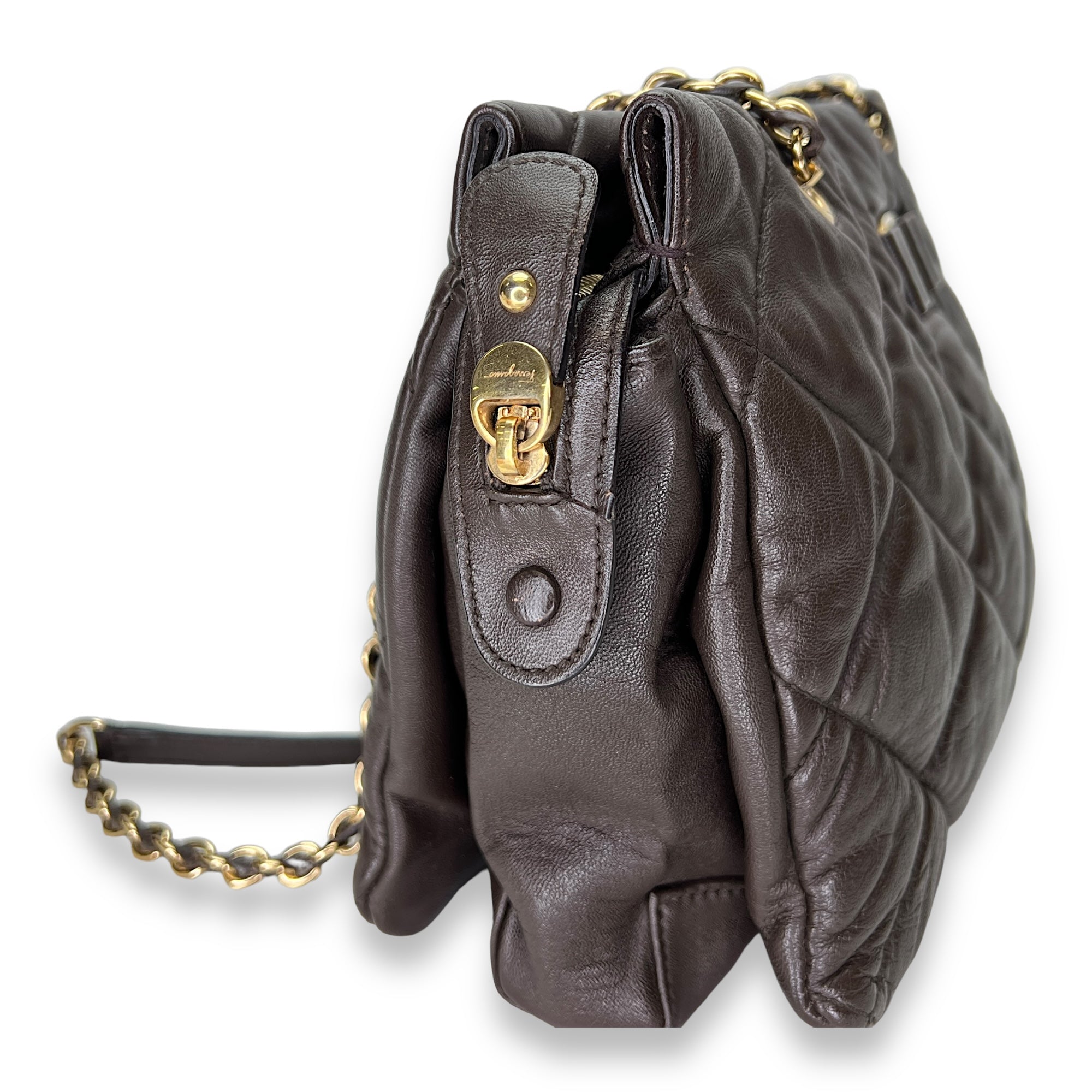 Vara Bow Brown Shoulder Bag in Calfskin, Gold hardware