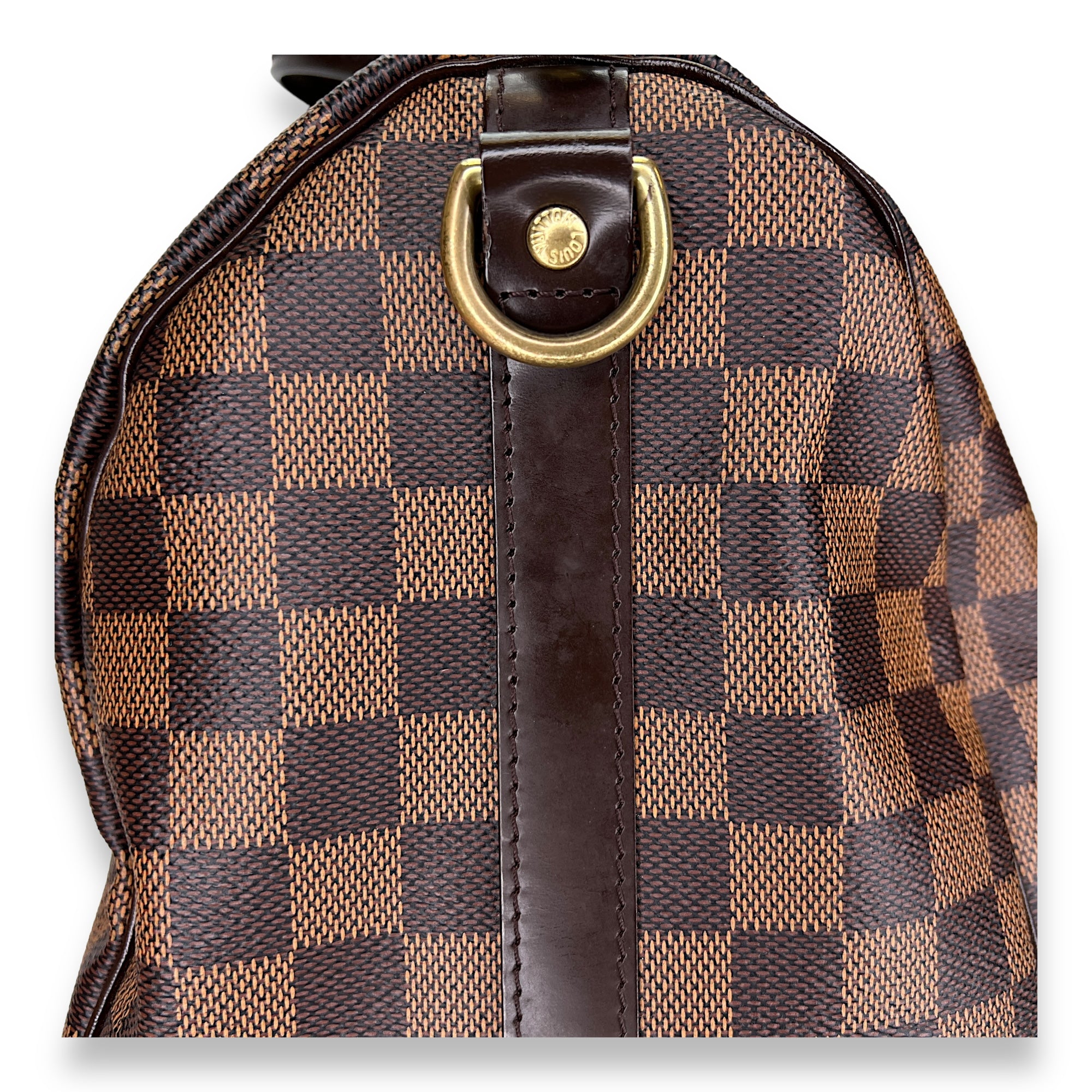 Speedy Bandouliere 30 Damier Ebene Top Handle Bag in Coated Canvas Gold hardware