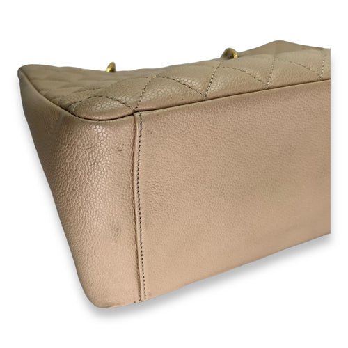 GST Beige Shoulder Bag in Caviar Leather, Gold hardware