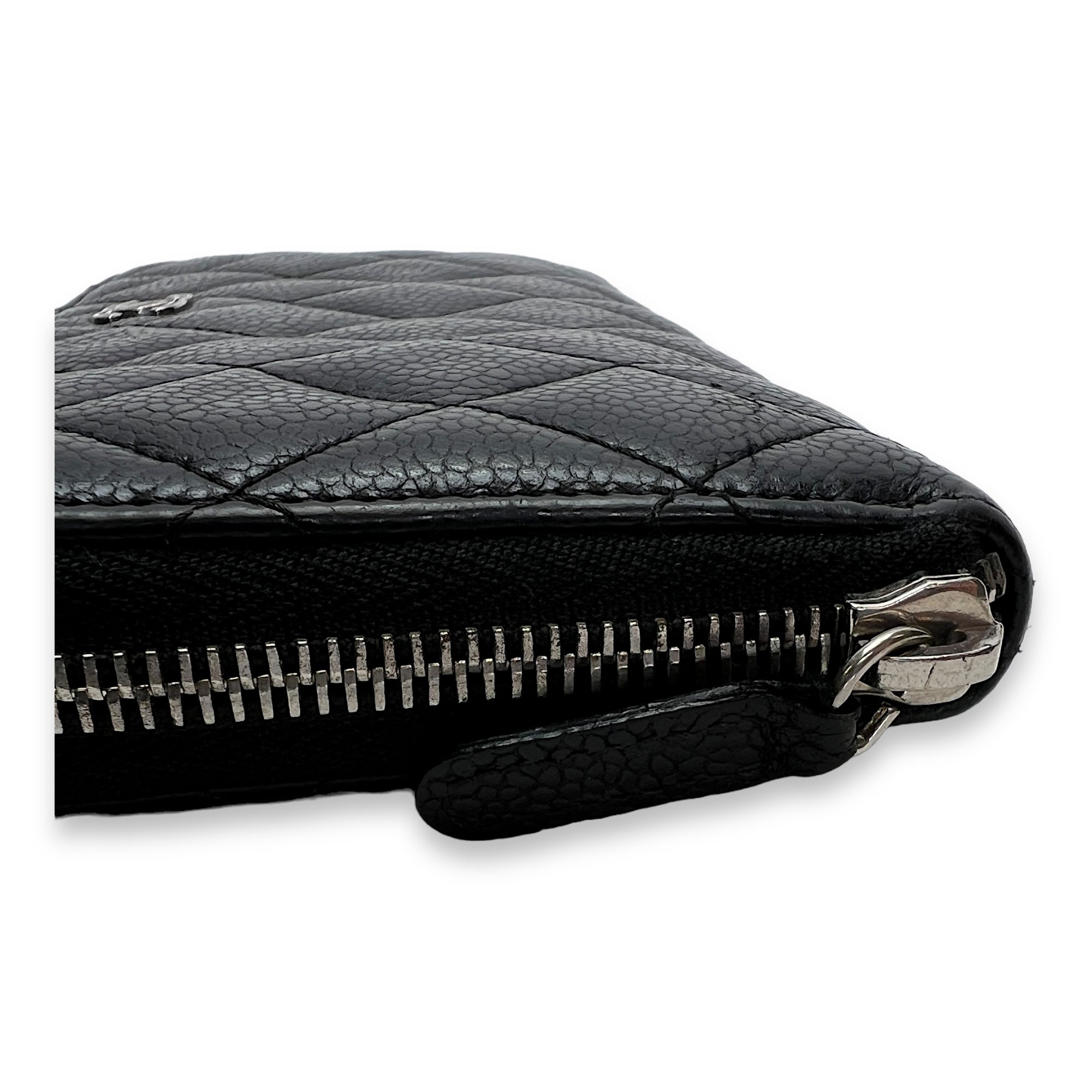 Others Long Black Wallet in Caviar Leather, Silver hardware