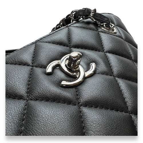 Quilted Black Tote Bag in Calfskin, Silver hardware