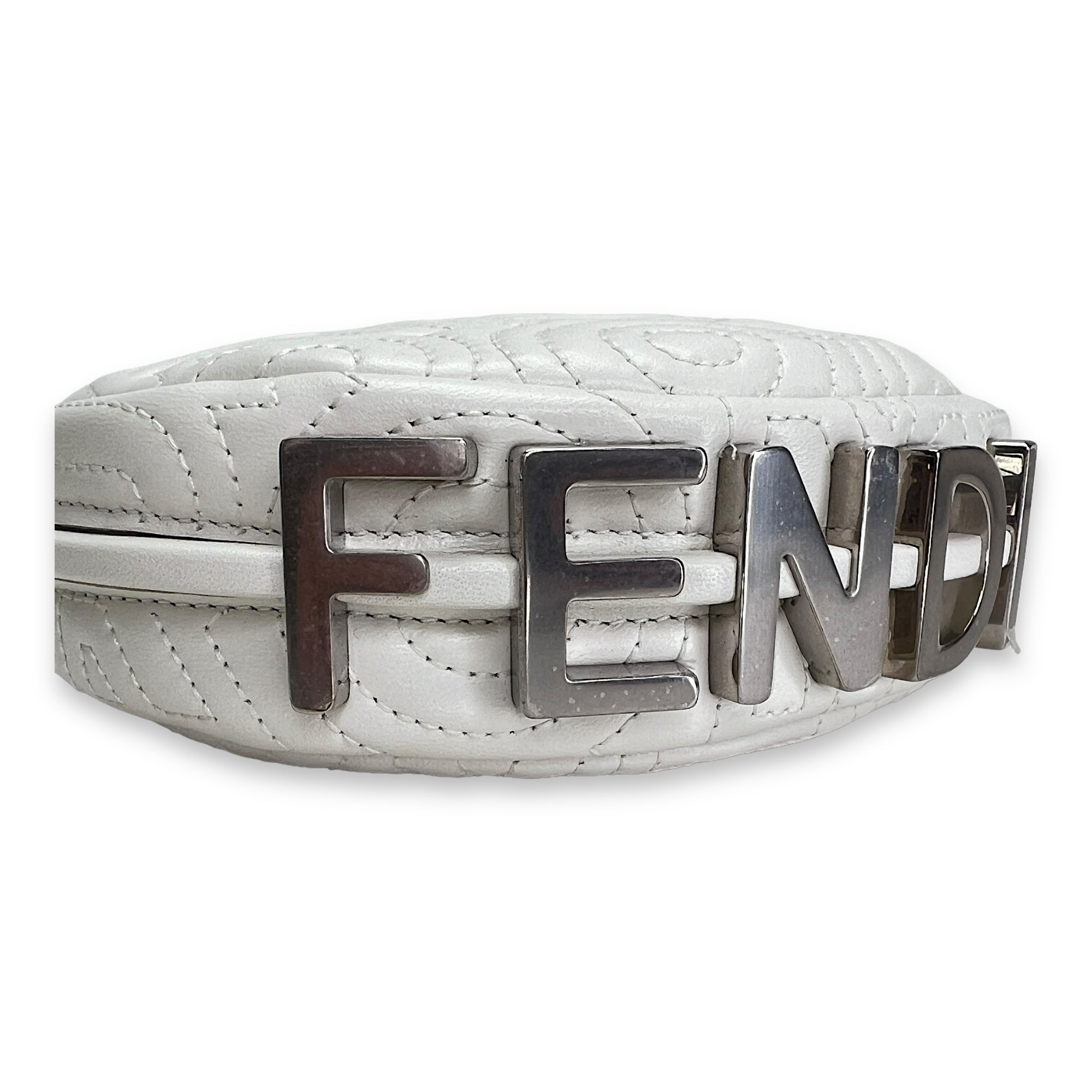 Fendigraphy Nano White Top Handle Bag in Calfskin, Silver hardware