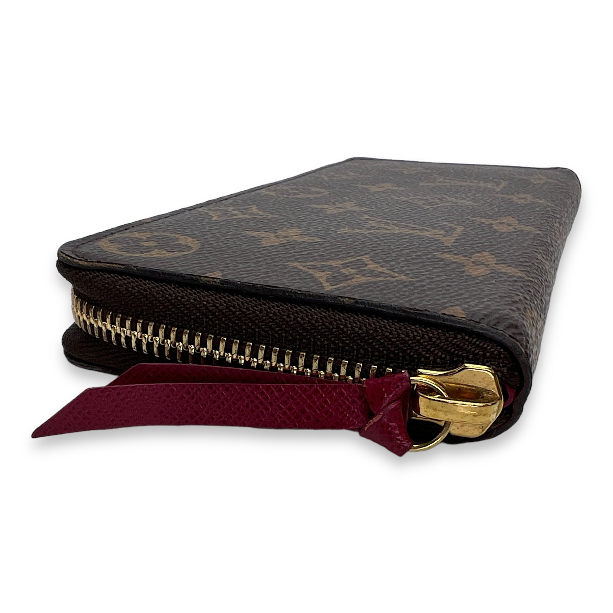 Clemence Long Brown Wallet in Monogram Coated Canvas, Gold hardware