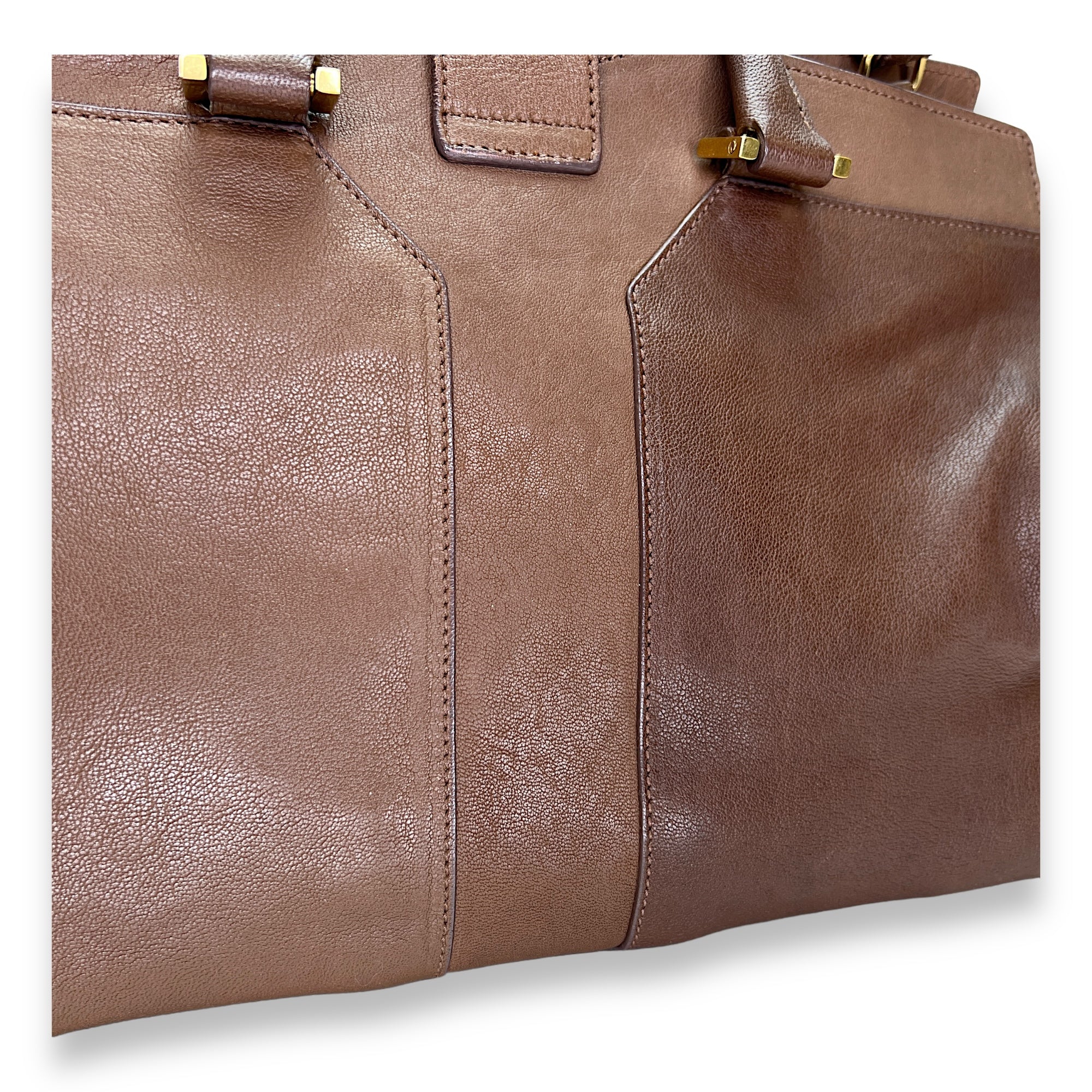 Cabas Chyc Ligne Small Brown Top Handle Bag in Calfskin, Gold hardware