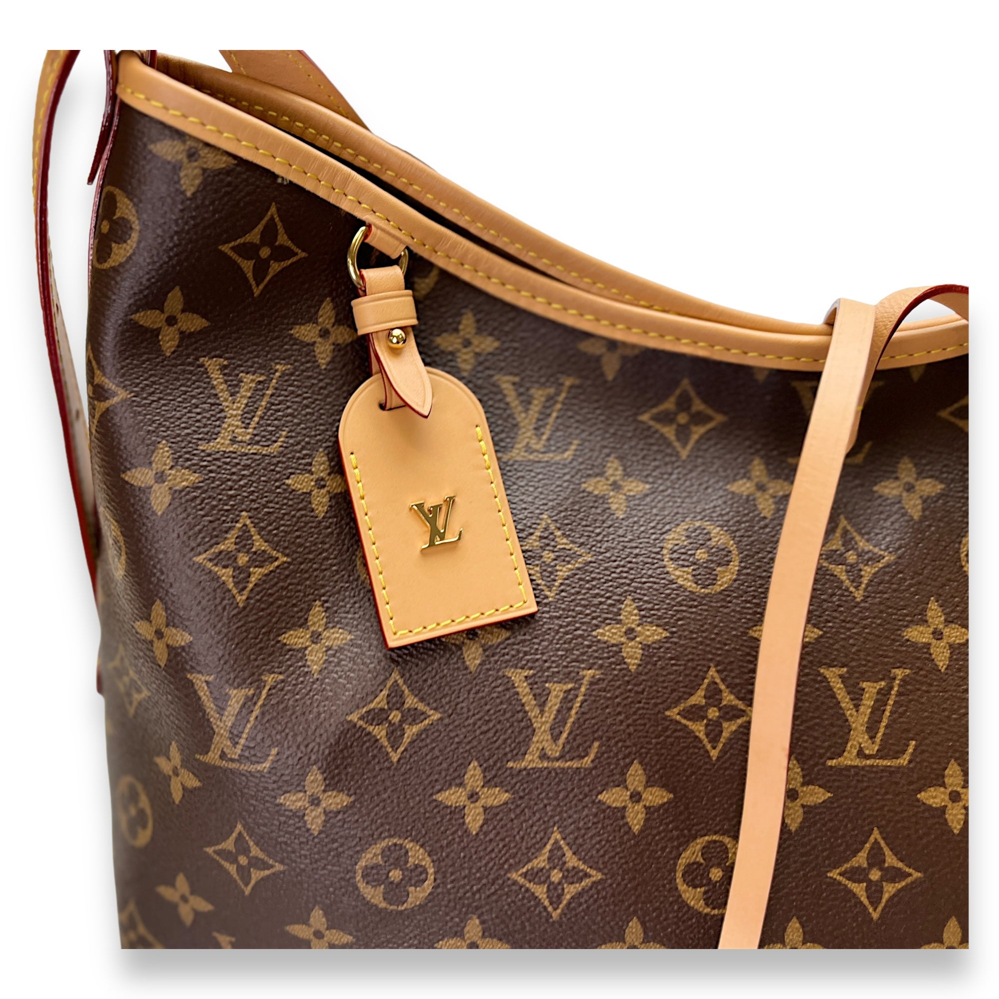 CarryAll MM Brown Shoulder Bag in Monogram Coated Canvas, Gold hardware