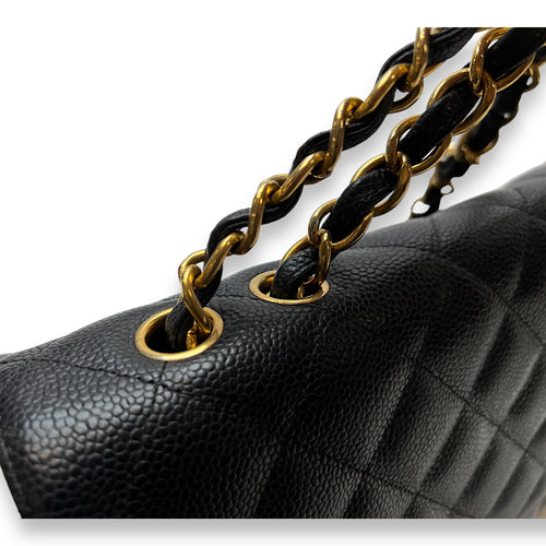 Classic Jumbo Black Shoulder Bag in Caviar Leather, Gold hardware