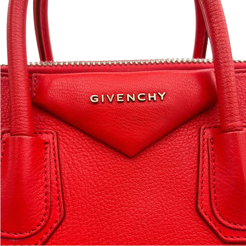 Antigona Small Red Top Handle Bag in Goat Leather, Silver hardware