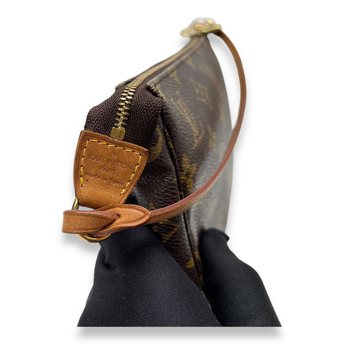 Pochette Accessoires Brown Pouch in Monogram Coated Canvas, Gold hardware