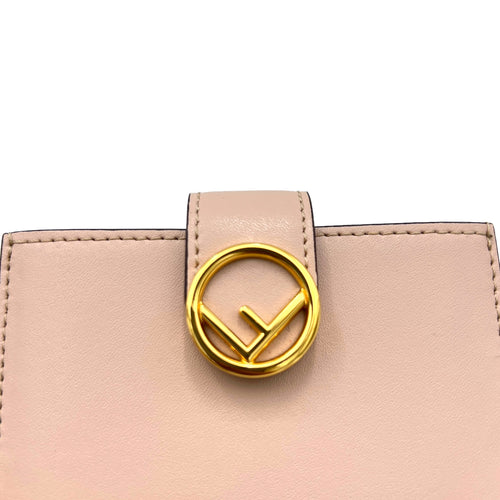 F Circle Pink Card Holder in Calfskin, Gold hardware