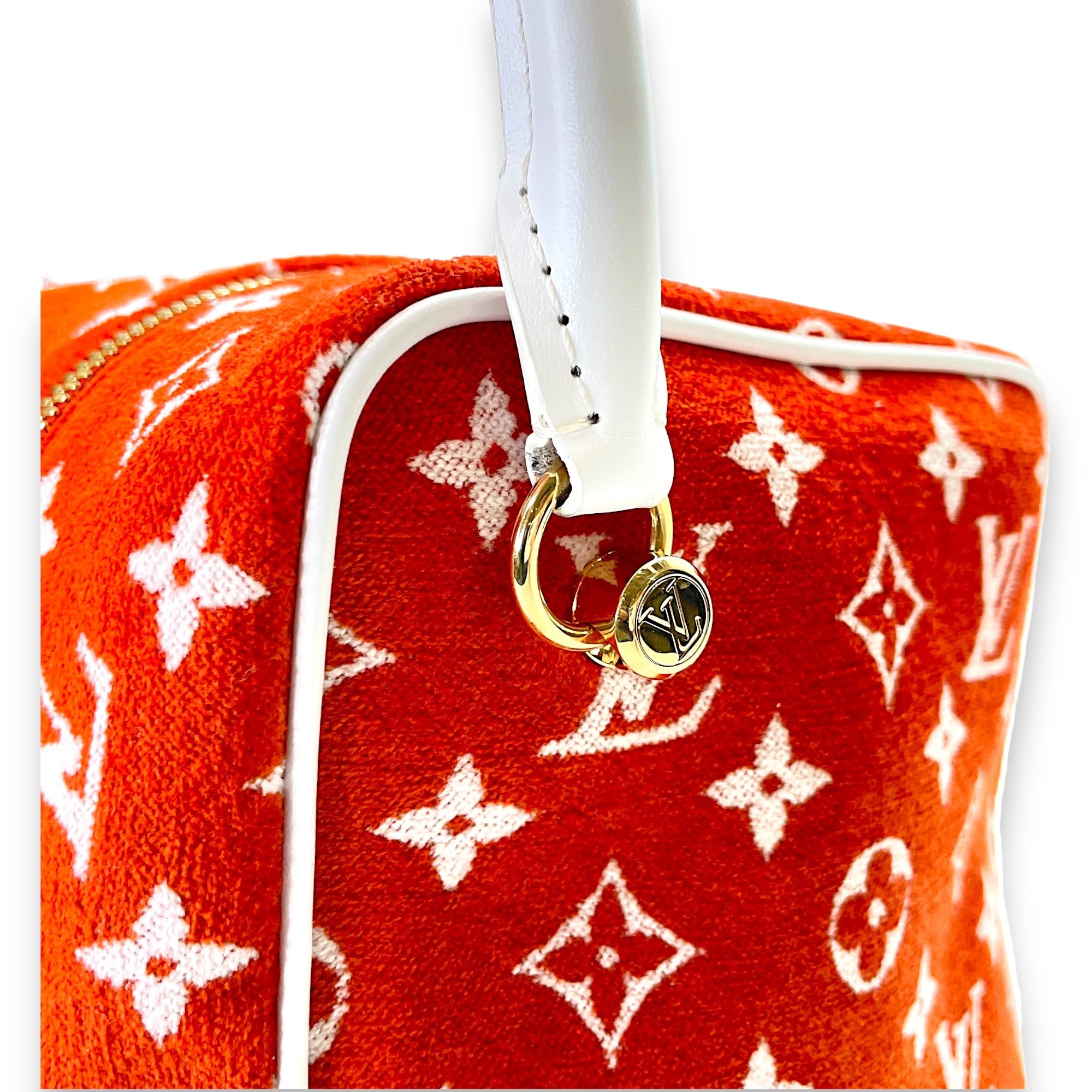 Match Square Orange Top Handle Bag in Velvet, Gold hardware