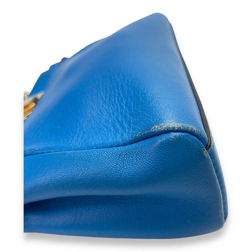 Peekaboo Micro Blue Top Handle Bag in Calfskin, Gold hardware