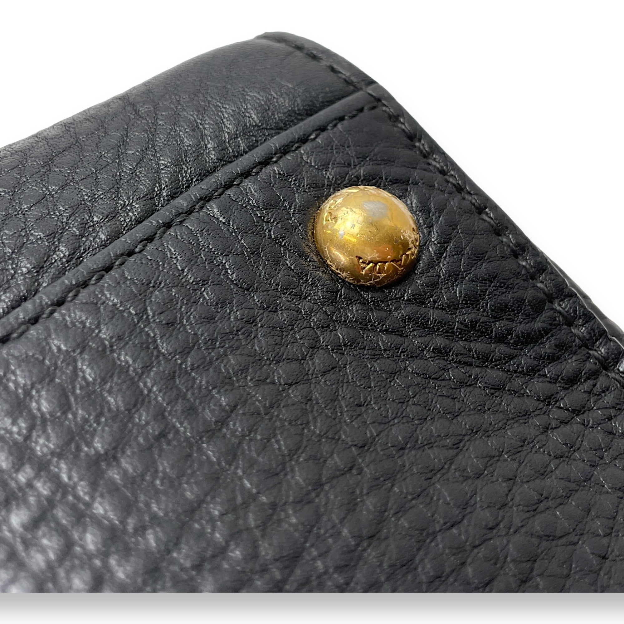 Logo Top handle Bag  Black in Calfskin , Gold Hardware