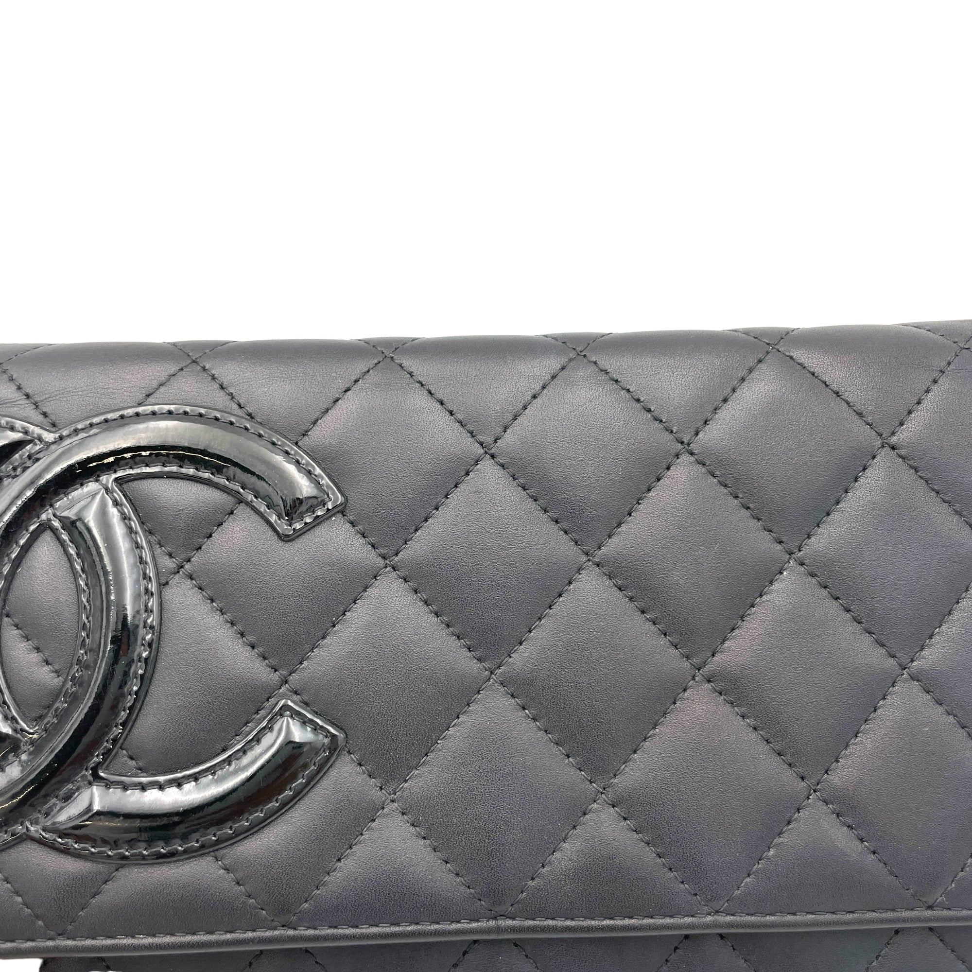 Cambon Black Wallet On Chain in Calfskin, Silver hardware